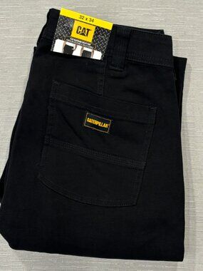 CAT Caterpillar Utility Work Pants Mens 32 x 34 Black Flex Waistband Cell Pocket